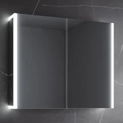 Harbour Icon Double Door LED Bathroom Mirror Cabinet with Demister Pad & Shaver Socket - 800 x 700mm