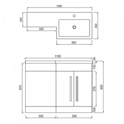 Harbour Icon 1100mm Left Hand Combination Bathroom Toilet & Sink Unit - Graphite Grey