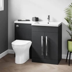 Harbour Icon 1100mm Left Hand Combination Bathroom Toilet & Sink Unit - Graphite Grey