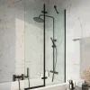 Harbour i6 Easy Clean Matt Black Hinged Bath Screen with Fixed Inline Panel - 1500 x 875mm