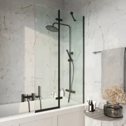 Harbour i6 Easy Clean Matt Black Hinged Bath Screen with Fixed Inline Panel - 1500 x 875mm