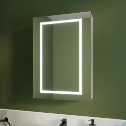 Harbour Outline Single Door LED Mirrored Cabinet with Demister Pad & Shaver Socket - 500 x 700mm