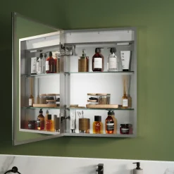 Harbour Outline Single Door LED Mirrored Cabinet with Demister Pad & Shaver Socket - 500 x 700mm