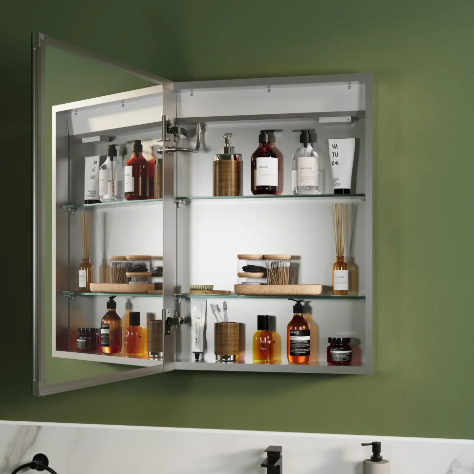 Harbour Outline Single Door LED Mirrored Cabinet with Demister Pad & Shaver Socket - 500 x 700mm
