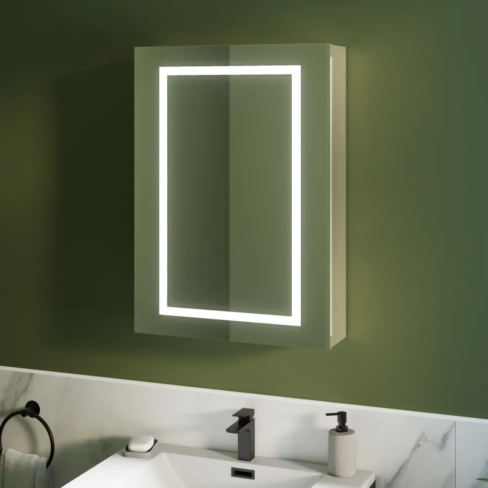Harbour Outline Single Door LED Mirrored Cabinet with Demister Pad & Shaver Socket - 500 x 700mm