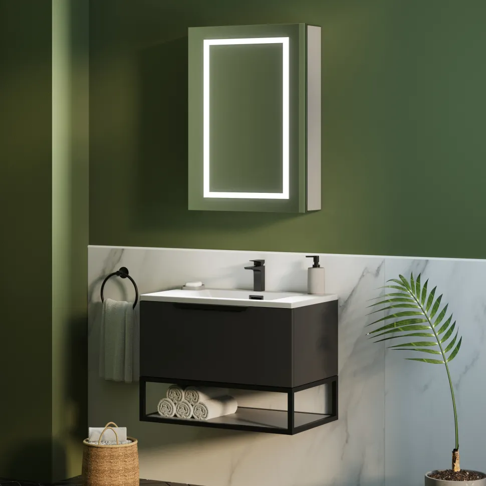 Harbour Outline Single Door LED Mirrored Cabinet with Demister Pad & Shaver Socket - 500 x 700mm