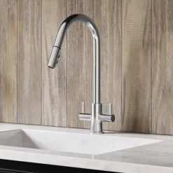 Harbour Pro Twin Lever Mono Pull Out Spray Kitchen Mixer Tap - Polished Chrome