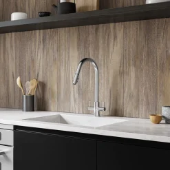 Harbour Pro Twin Lever Mono Pull Out Spray Kitchen Mixer Tap - Polished Chrome