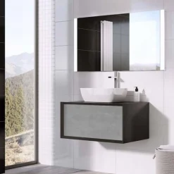 Harbour Scene 800mm Wall Mounted Countertop Vanity Unit - Black/Concrete
