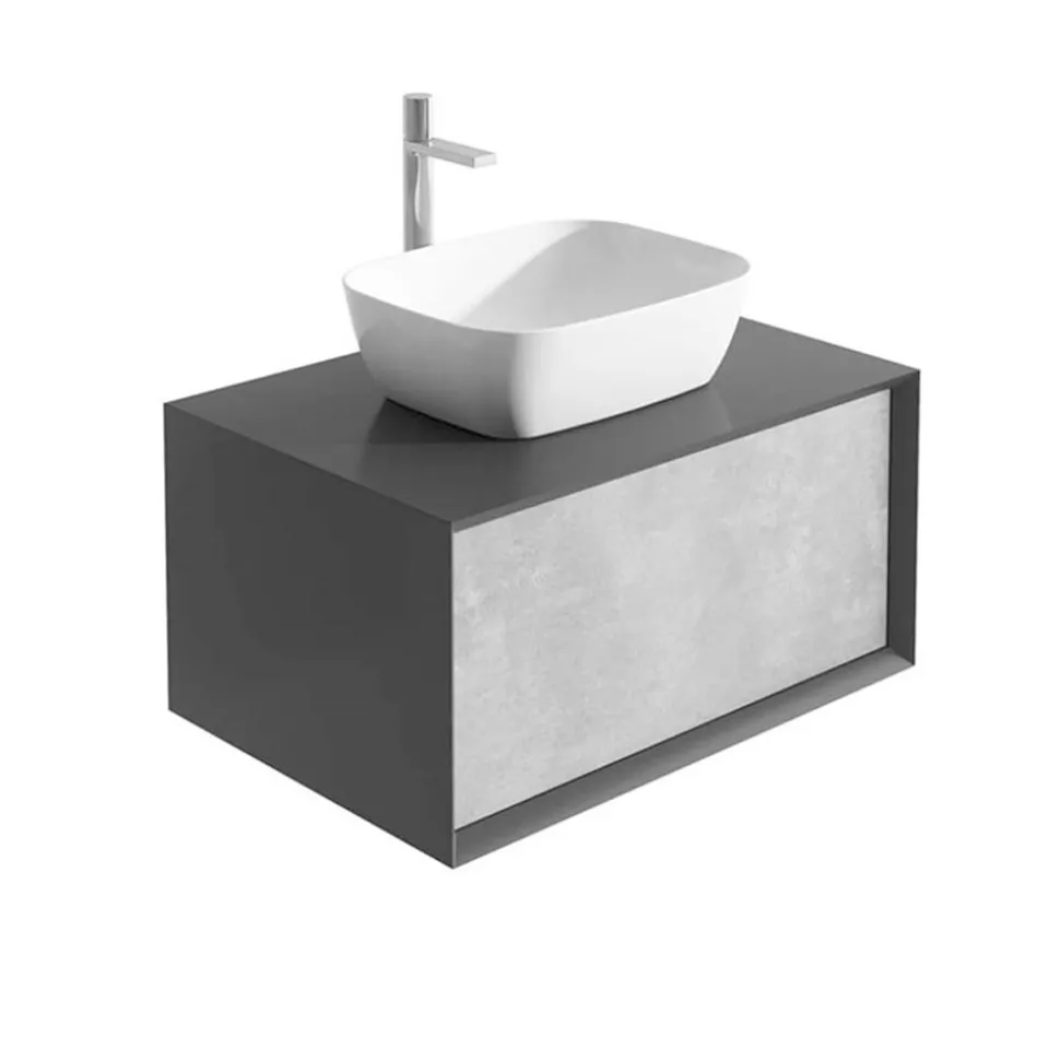 Harbour Scene 800mm Wall Mounted Countertop Vanity Unit - Black/Concrete