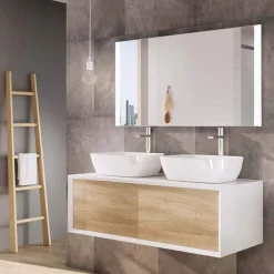 Harbour Scene 1200mm Wall Mounted Countertop Vanity Unit - White/Oak