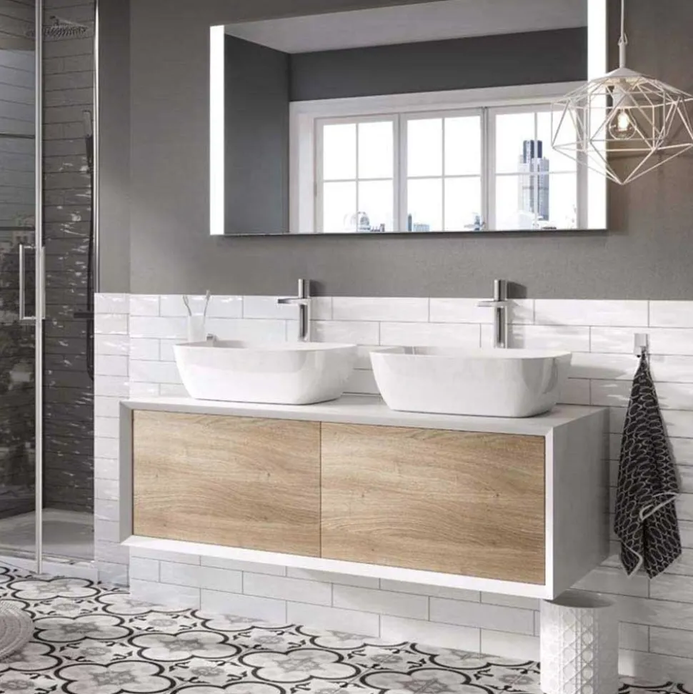 Harbour Scene 1200mm Wall Mounted Countertop Vanity Unit - White/Oak