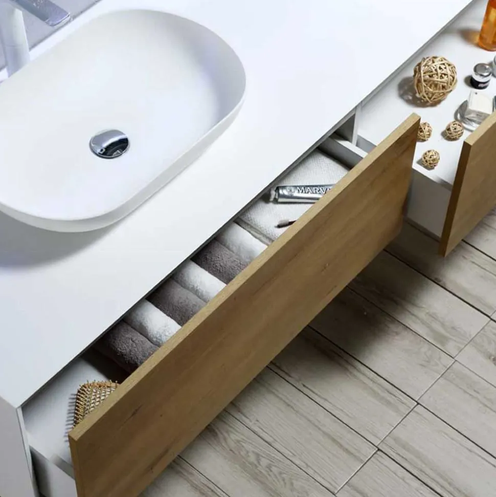 Harbour Scene 1200mm Wall Mounted Countertop Vanity Unit - White/Oak
