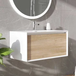 Harbour Scene 750mm Wall Mounted Vanity Unit & Basin - White/Oak