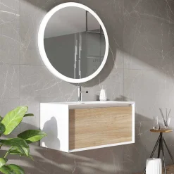 Harbour Scene 750mm Wall Mounted Vanity Unit & Basin - White/Oak
