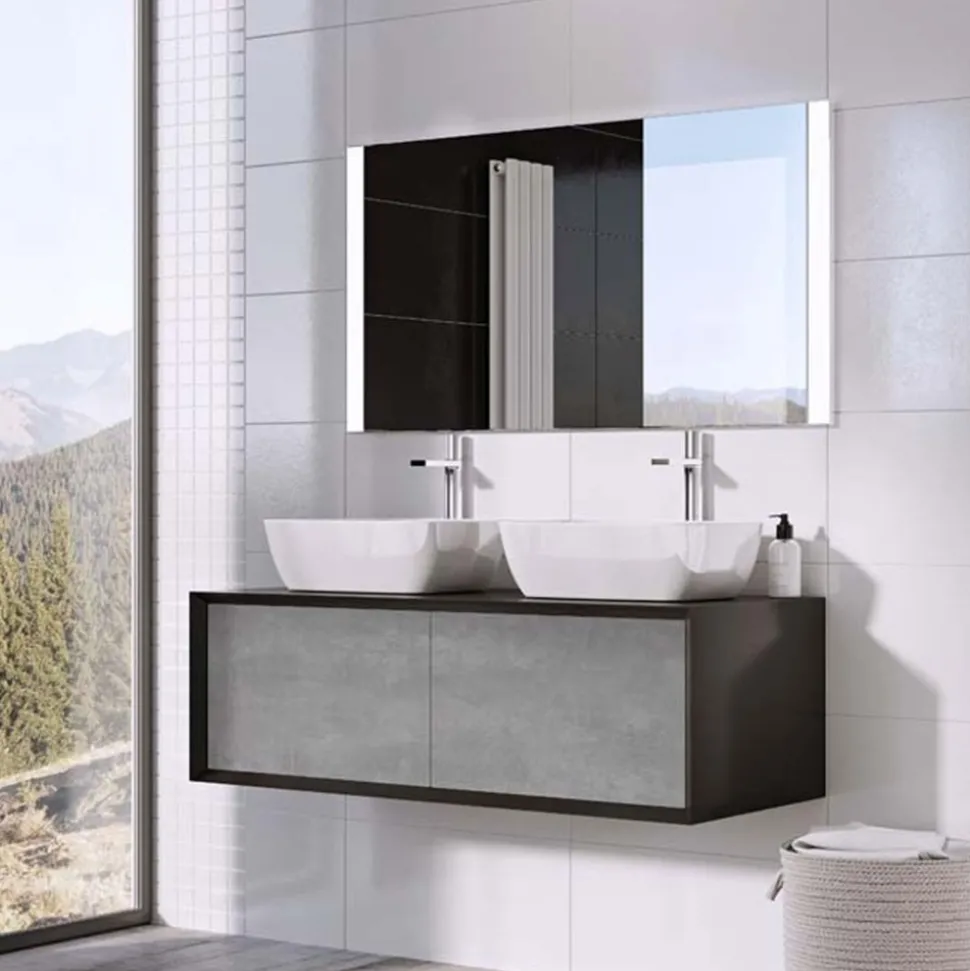 Harbour Scene 1200mm Wall Mounted Countertop Vanity Unit - Black/Concrete
