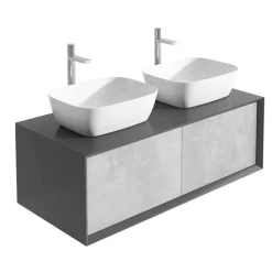 Harbour Scene 1200mm Wall Mounted Countertop Vanity Unit - Black/Concrete