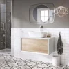 Harbour Scene 800mm Wall Mounted Countertop Vanity Unit - White/Oak