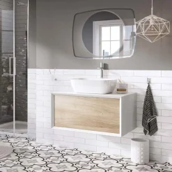 Harbour Scene 800mm Wall Mounted Countertop Vanity Unit - White/Oak