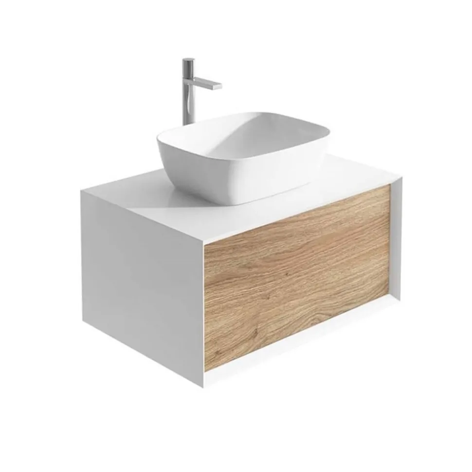 Harbour Scene 800mm Wall Mounted Countertop Vanity Unit - White/Oak