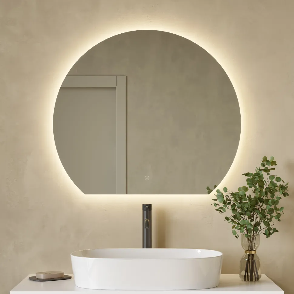 Harbour Segment LED Illuminated Mirror with Demister Pad & Colour Change Lights - 800 x 700mm