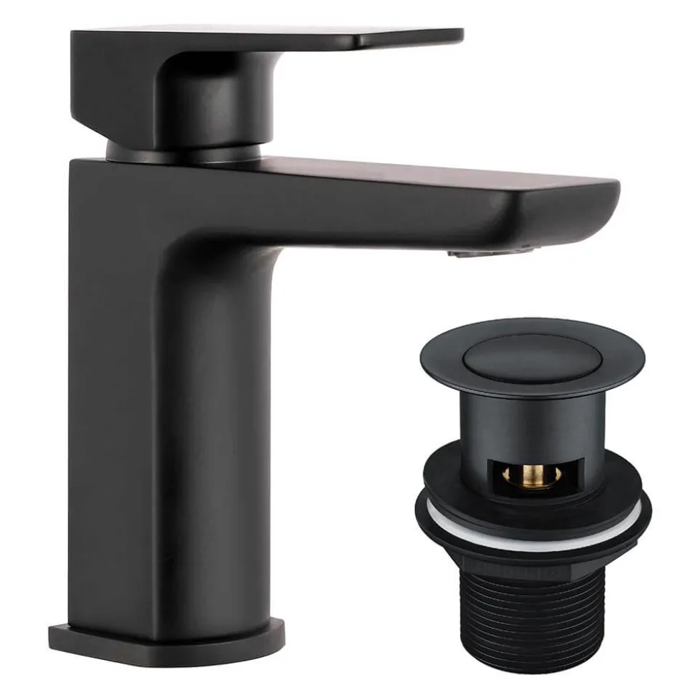 Harbour Status Basin Mixer Tap & Waste - Matt Black