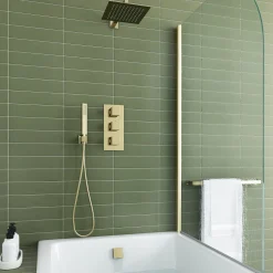 Harbour Status Brushed Brass Shower Package with 3 Outlet Valve, Fixed Head & Arm, Wall Shower Kit and Overflow Bath Filler