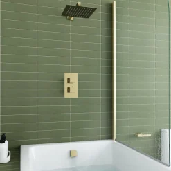 Harbour Status Brushed Brass Shower Package with 2 Outlet Valve, Fixed Head & Arm and Overflow Bath Filler