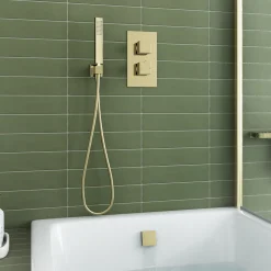 Harbour Status Brushed Brass Shower Package with 2 Outlet Valve, Wall Shower Kit and Overflow Bath Filler