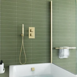 Harbour Status Brushed Brass Shower Package with 2 Outlet Valve, Wall Shower Kit and Overflow Bath Filler