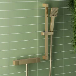 Harbour Status Brushed Brass Exposed Thermostatic Bar Shower Valve and Shower Rail Kit