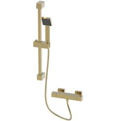 Harbour Status Brushed Brass Exposed Thermostatic Bar Shower Valve and Shower Rail Kit