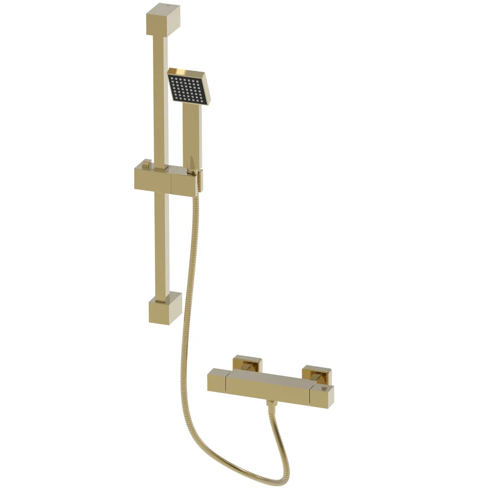 Harbour Status Brushed Brass Exposed Thermostatic Bar Shower Valve and Shower Rail Kit