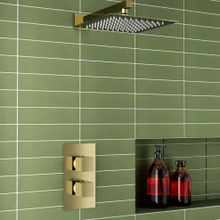 Harbour Status Brushed Brass Concealed Shower Valve, Fixed Shower Arm & Head