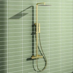 Harbour Status Brushed Brass Square Thermostatic Rigid Riser Shower Kit