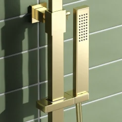 Harbour Status Brushed Brass Square Thermostatic Rigid Riser Shower Kit