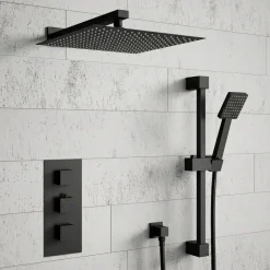 Harbour Status Concealed Shower Valve, Fixed Wall Mounted Head & Slide Rail Kit - Matt Black