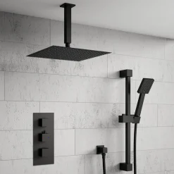 Harbour Status Concealed Shower Valve, Fixed Ceiling Mounted Head & Slide Rail Kit - Matt Black