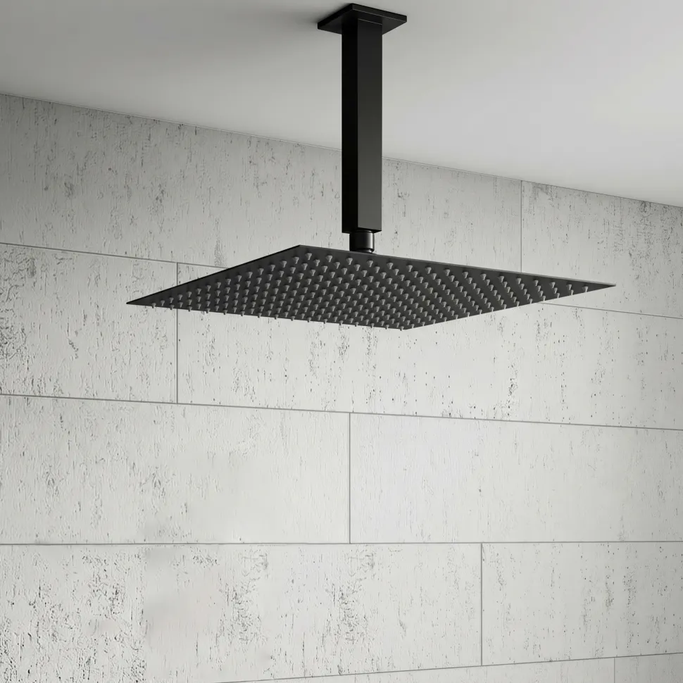 Harbour Status Concealed Shower Valve, Fixed Ceiling Mounted Head & Slide Rail Kit - Matt Black