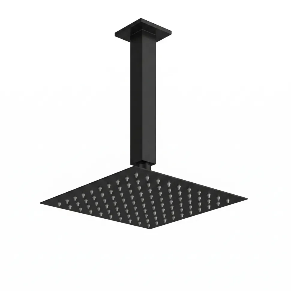 Harbour Status Concealed Shower Valve, Fixed Ceiling Mounted Head & Slide Rail Kit - Matt Black