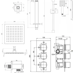 Harbour Status Concealed Shower Valve, Fixed Ceiling Mounted Head & Slide Rail Kit - Matt Black