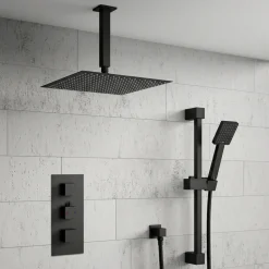 Harbour Status Concealed Shower Valve, Fixed Ceiling Mounted Head & Slide Rail Kit - Matt Black