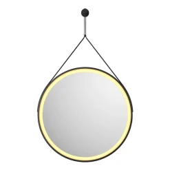 Harbour Status LED Illuminated Black Frame Round Mirror with Demister Pad, Colour Change LEDs & Strap - 600mm