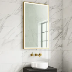 Harbour Status LED Illuminated Brushed Brass Framed Mirror with Demister Pad, Bluetooth & Colour Change LEDs - 600 x 1000mm
