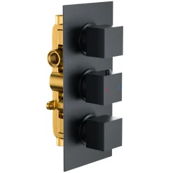 Harbour Status Matt Black Concealed Shower Valve, Fixed Wall Mounted Head & Overflow Bath Filler