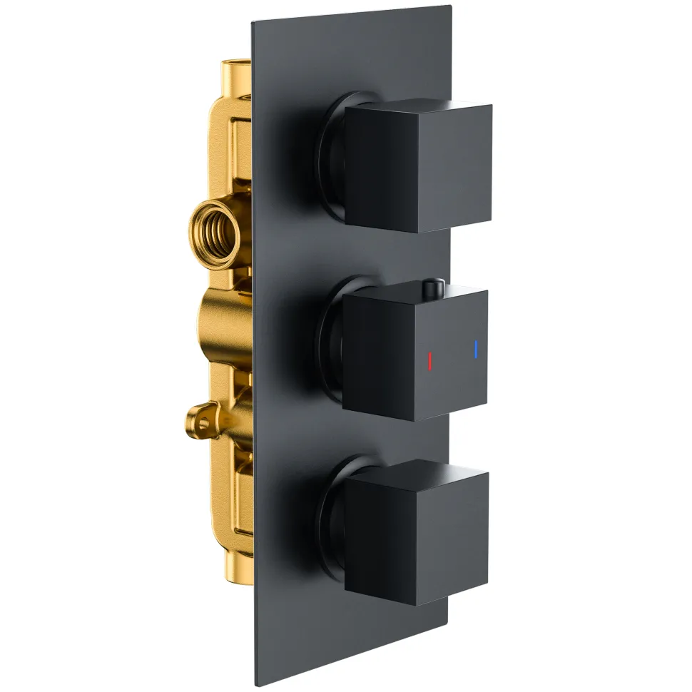 Harbour Status Matt Black Concealed Shower Valve, Shower Riser Rail Kit & Overflow Bath Filler