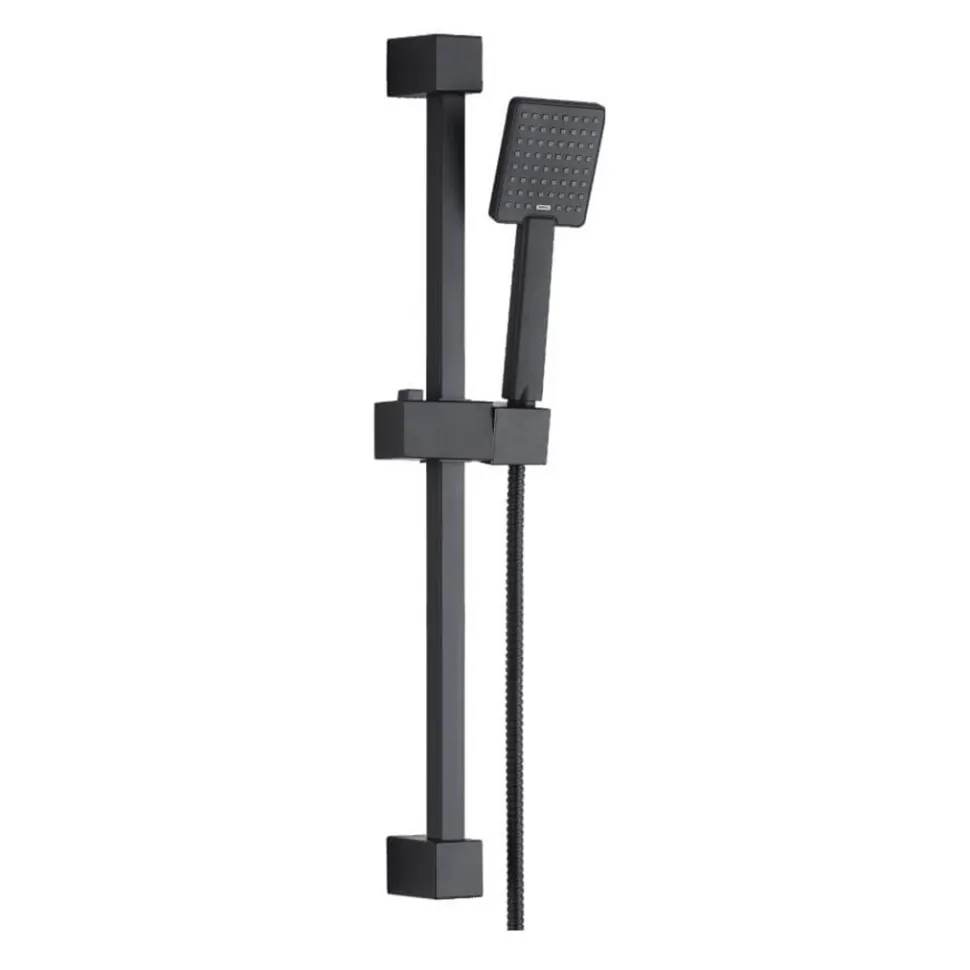 Harbour Status Matt Black Concealed Shower Valve, Shower Riser Rail Kit & Overflow Bath Filler