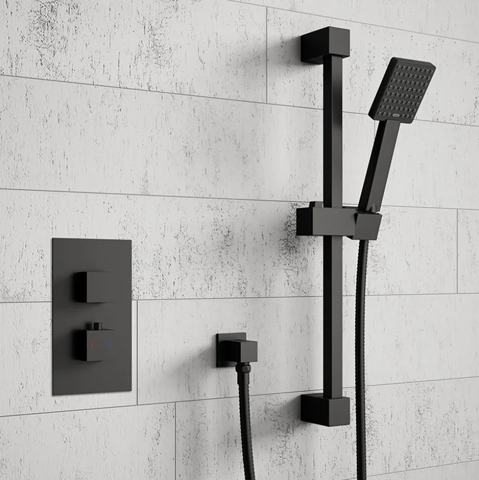 Harbour Status Matt Black Concealed Thermostatic Valve & Slide Rail Kit