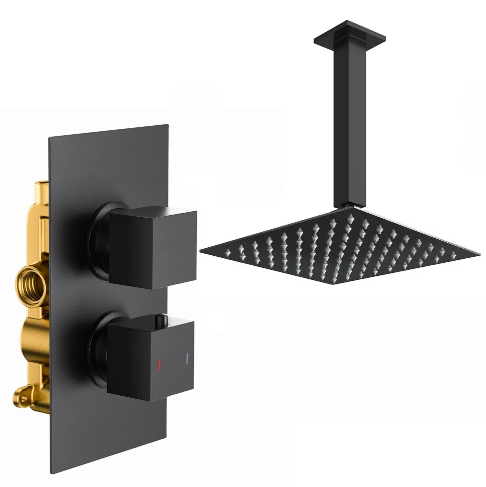 Harbour Status Matt Black Concealed Shower Valve & Shower Head