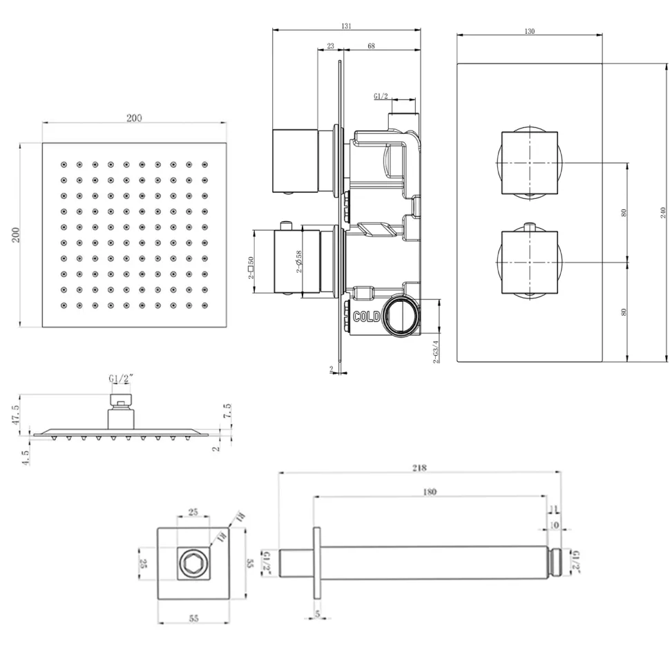 Harbour Status Matt Black Concealed Shower Valve & Shower Head